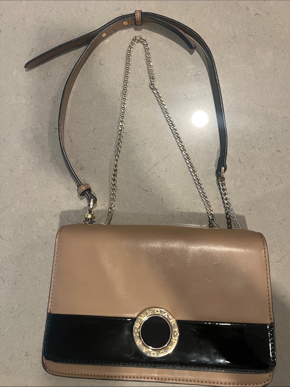 Taupe and Black Crossbody Shoulder Bag with Chain Strap